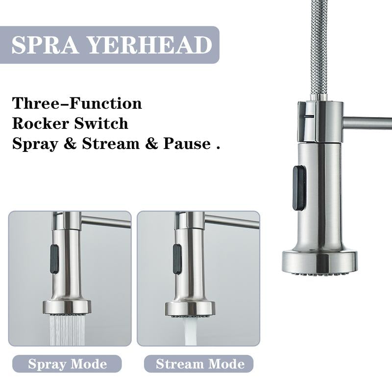 Senlesen Kitchen Faucets, Brushed Nickel Commercial Kitchen Faucet with Pull down Sprayer, Stainless Steel Kitchen Sink Faucets for 1 Hole, Single Handle Faucet for Sink Farmhouse Rv