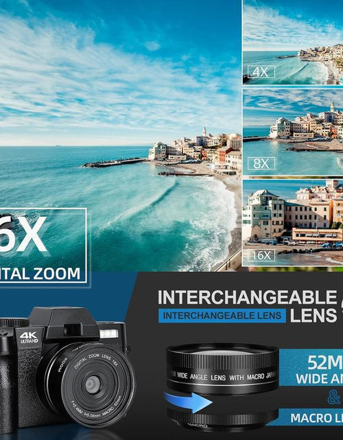 Load image into Gallery viewer, 4K Digital Cameras for Photography, 48MP Vlogging Camera for Youtube with Wifi, 180° Flip Screen Compact Camera with Flash
