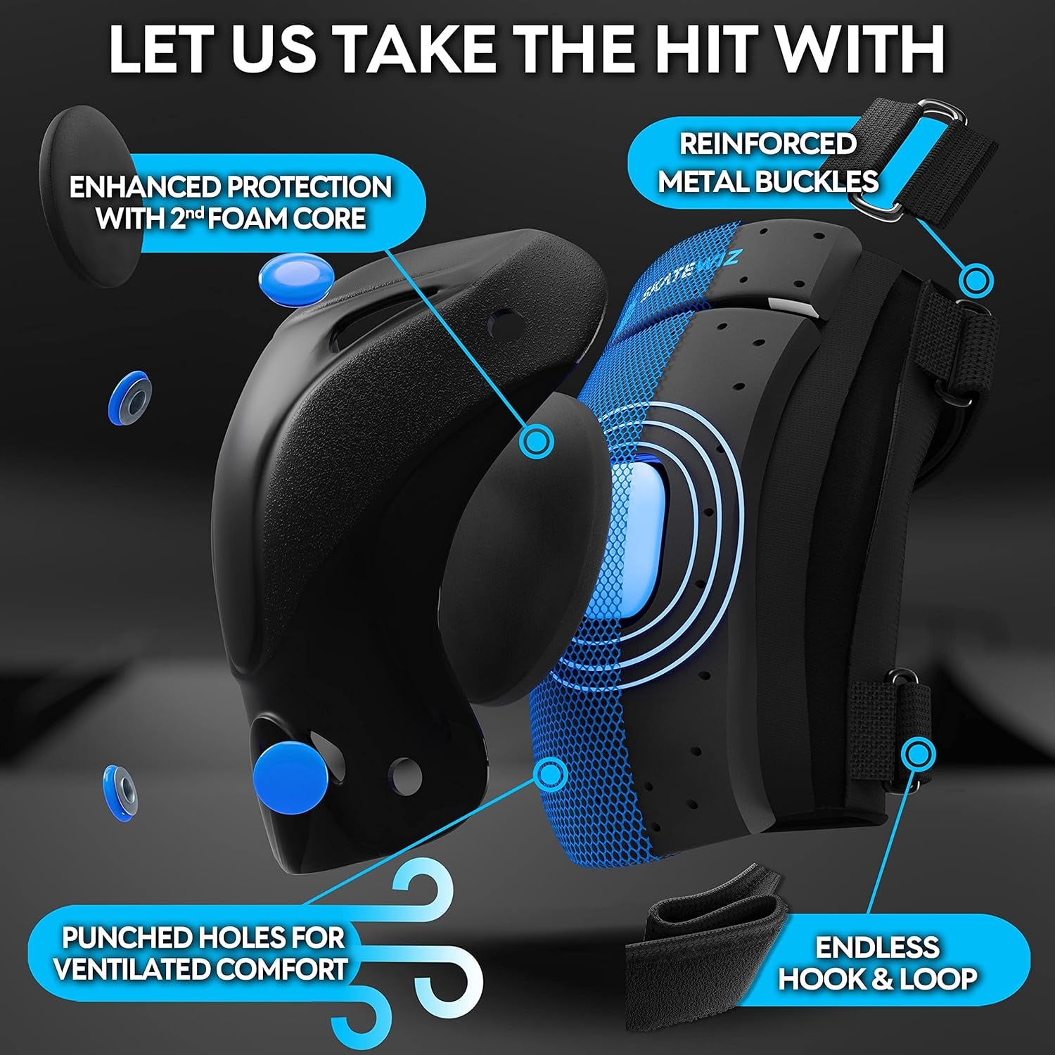 Knee Pads for Kids - Knee and Elbow Pads Set - PROTECT-1 - Size S Blue - Wrist Guards Skating Protective Gear, Skateboard, Roller Skate, Ice Skates for Kids