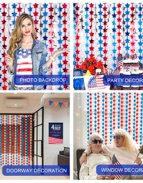 Load image into Gallery viewer, Lolstar 4Th of July Decorations, Red White and Blue 3 Pack Star Tinsel Foil Fringe Curtains, Memorial Day Photo Booth Prop Streamers Backdrop for America Patriotic Party Independence Day Labor Day Banners Ornaments
