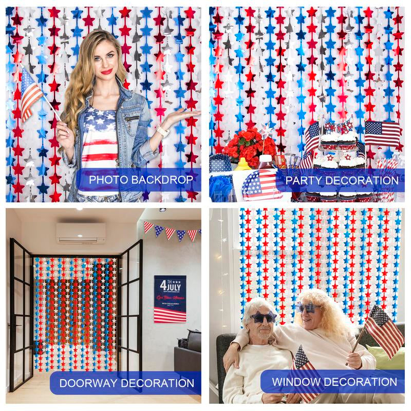 Lolstar 4Th of July Decorations, Red White and Blue 3 Pack Star Tinsel Foil Fringe Curtains, Memorial Day Photo Booth Prop Streamers Backdrop for America Patriotic Party Independence Day Labor Day Banners Ornaments
