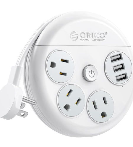 ORICO Travel Power Strip, Travel Essentials, Travel Extension Cord with 3 Outlets 3 USB Ports, 4FT Wrapped around Extension Cord for Travel Cruise Ship Beach Vacation Essentials White-Or-3A3U