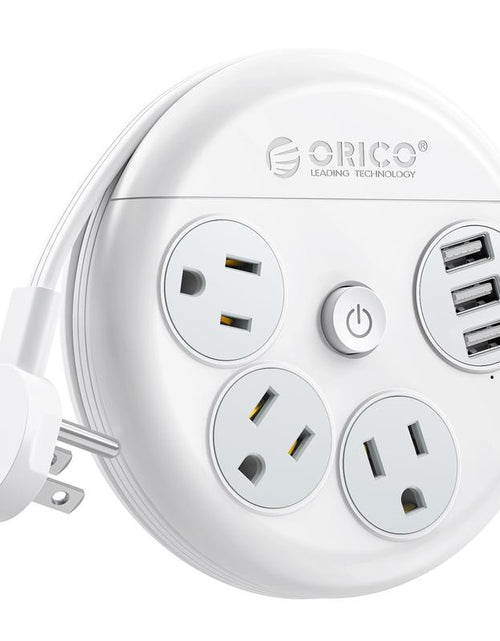 Load image into Gallery viewer, ORICO Travel Power Strip, Travel Essentials, Travel Extension Cord with 3 Outlets 3 USB Ports, 4FT Wrapped around Extension Cord for Travel Cruise Ship Beach Vacation Essentials White-Or-3A3U
