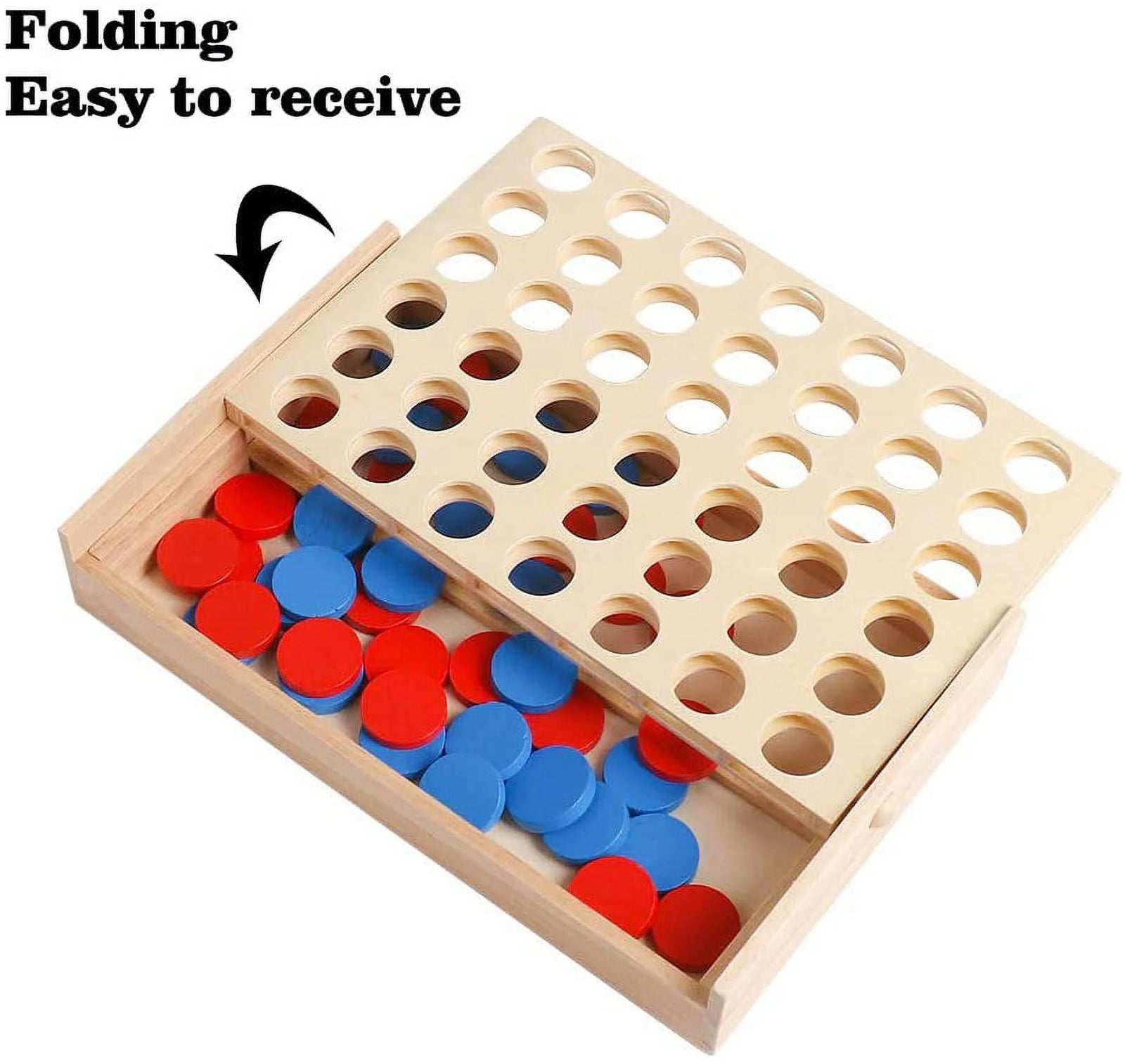Wooden 4 in a Row Board Games Line up 4 Connect Games for Travel Board Games Foldable Classic Family Fun Toy for Kids and Adults