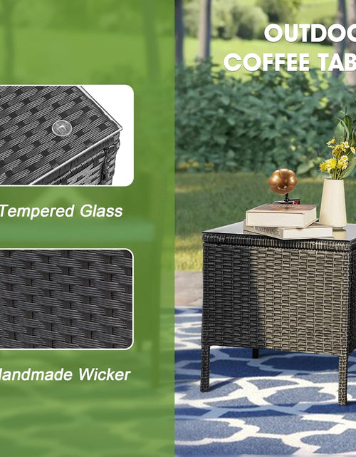 Load image into Gallery viewer, 3 Piece Patio Furniture Set, Outdoor PE Rattan Wicker Chairs with Soft Cushion and Coffee Table, Conversation Set for Yard Backyard Lawn Porch Poolside Balcony, Black/Blue
