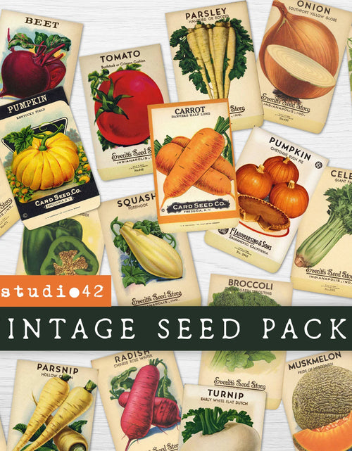 Load image into Gallery viewer, Vintage Seed Packs Ephemera, Vegetable Seeds Packs Printables, Seeds Digital Collage Sheets, Vintage Vegetable Seed Packets Printable

