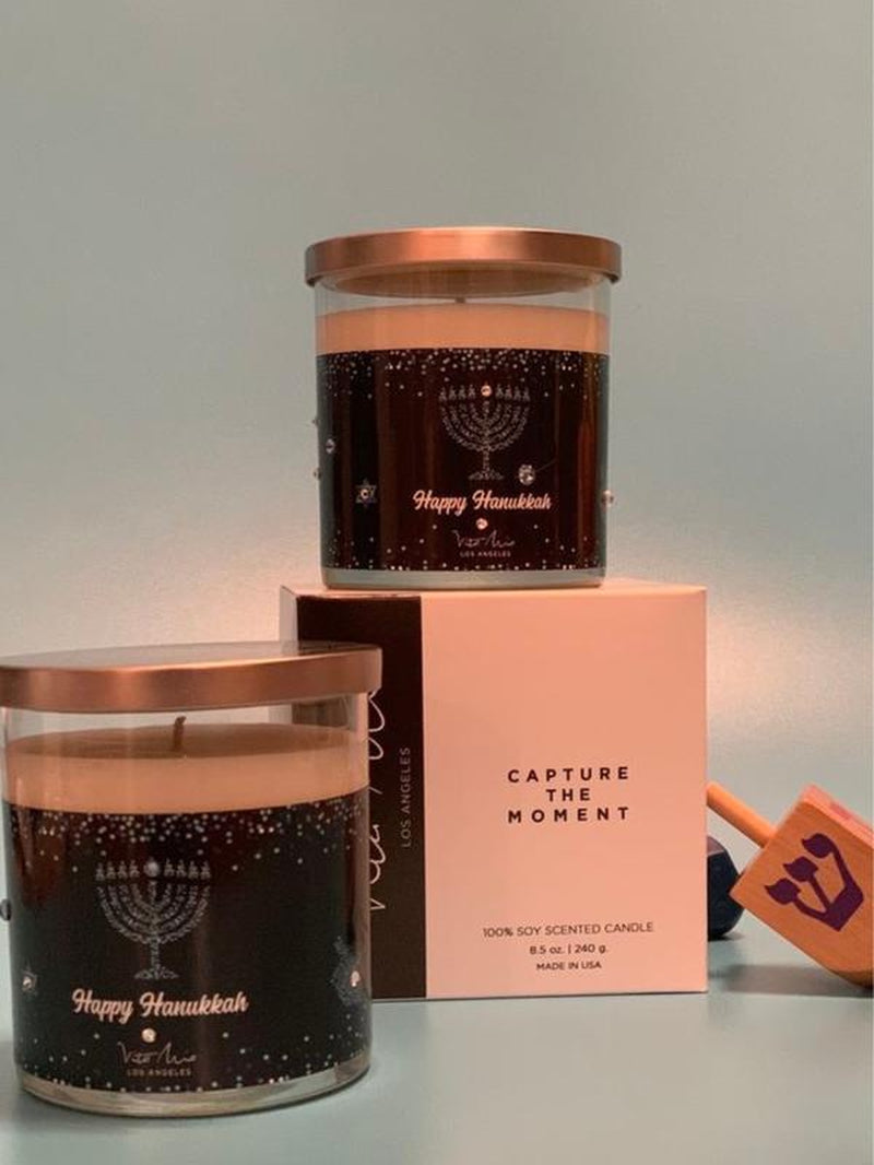 Happy Hanukkah Candle Decor Gift Glass Bean Coconut