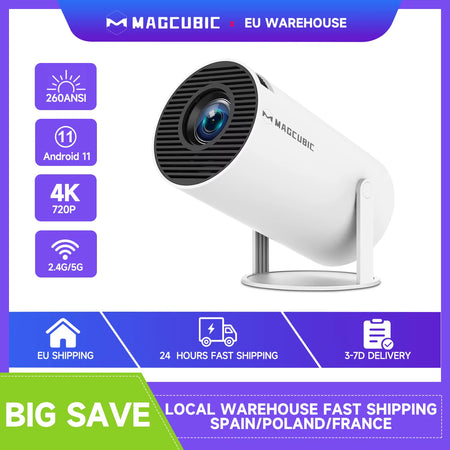 Transpeed Android 11 Wifi6 260ANSI Projector Allwinnerh713 1280*720P 4K180° Flexible BT5.0 Home Cinema Outdoor Portable Projetor