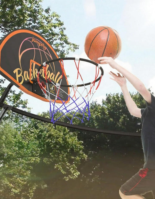 Load image into Gallery viewer, Trampoline Basketball Hoop Attachment, Basketball Hoop for Trampoline Easy to Install, Universal Trampoline Accessories Fits Straight Pole &amp; Curved Pole with Mini Balls &amp; Pump
