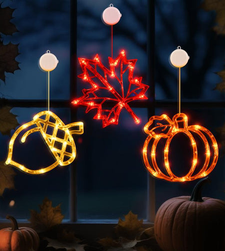 Lolstar Fall Decor Window Lights 2025 Thanksgiving Decorations Acorn Maple Leaves Pumpkin LED Lights with Suction Cups Battery Operated(Exclusive) Slow Fade Mode Timer Autumn Decorations for Home