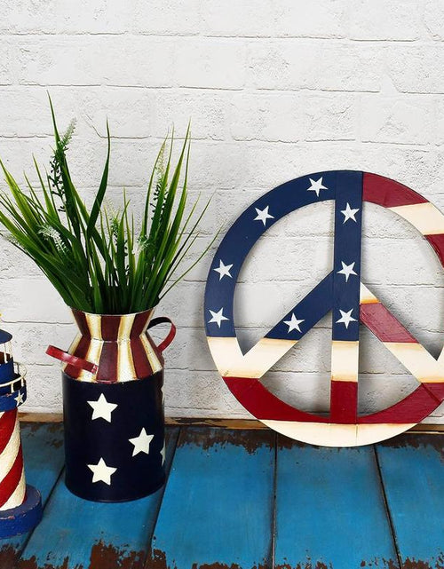 Load image into Gallery viewer, Patriotic American Flag Metal Peace Sign, Decorative Metal Hanging Peace Sign Wall Decor Star and Stripes Peace Sign Wall Art for Home Door Wall
