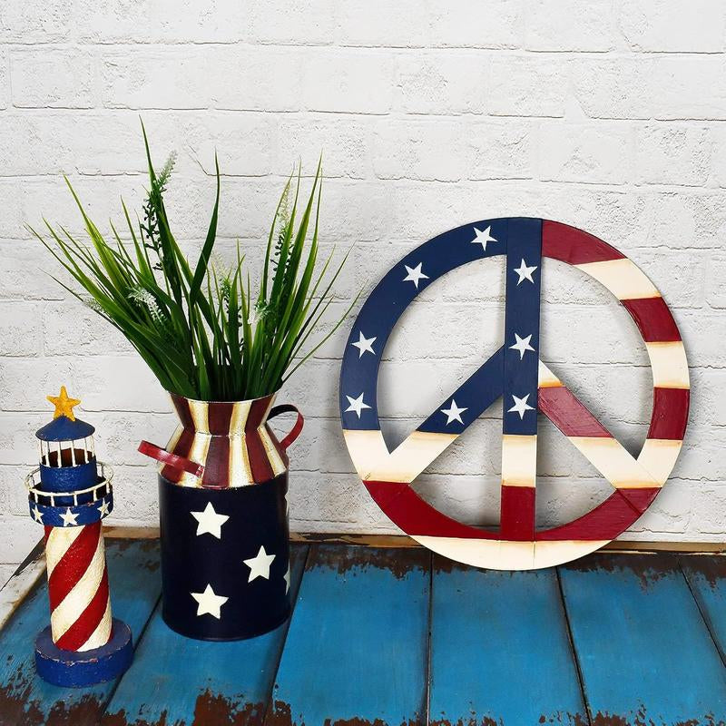 Patriotic American Flag Metal Peace Sign, Decorative Metal Hanging Peace Sign Wall Decor Star and Stripes Peace Sign Wall Art for Home Door Wall