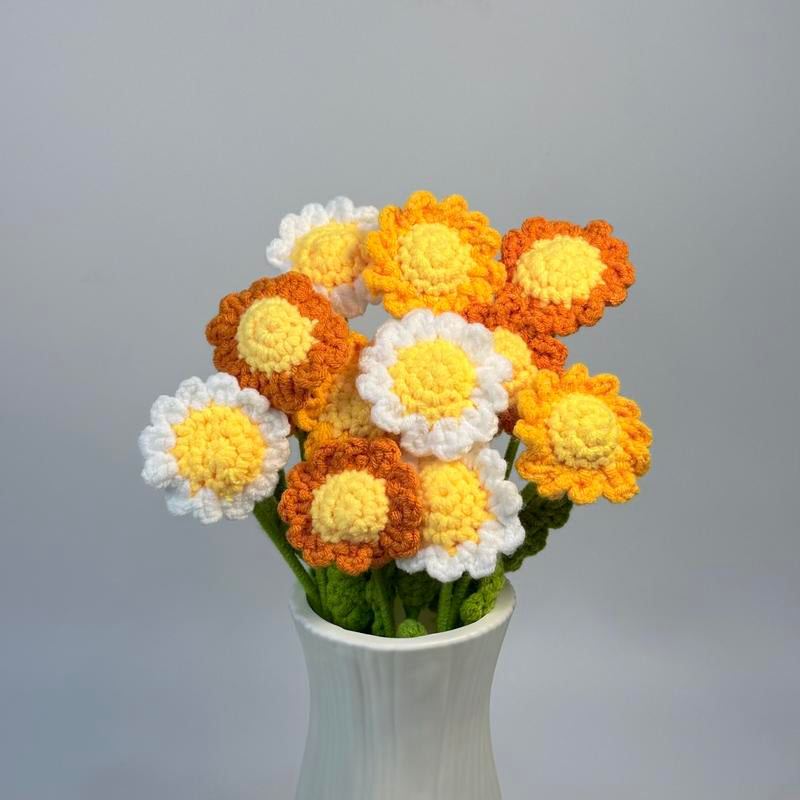 12Pcs, Crochet Daisies without Vase, Decorating Rosy Eternal Flowers,Dozen Bouquets,Decorative Bouquet for Home Decor,Garden Party,Wedding Decor