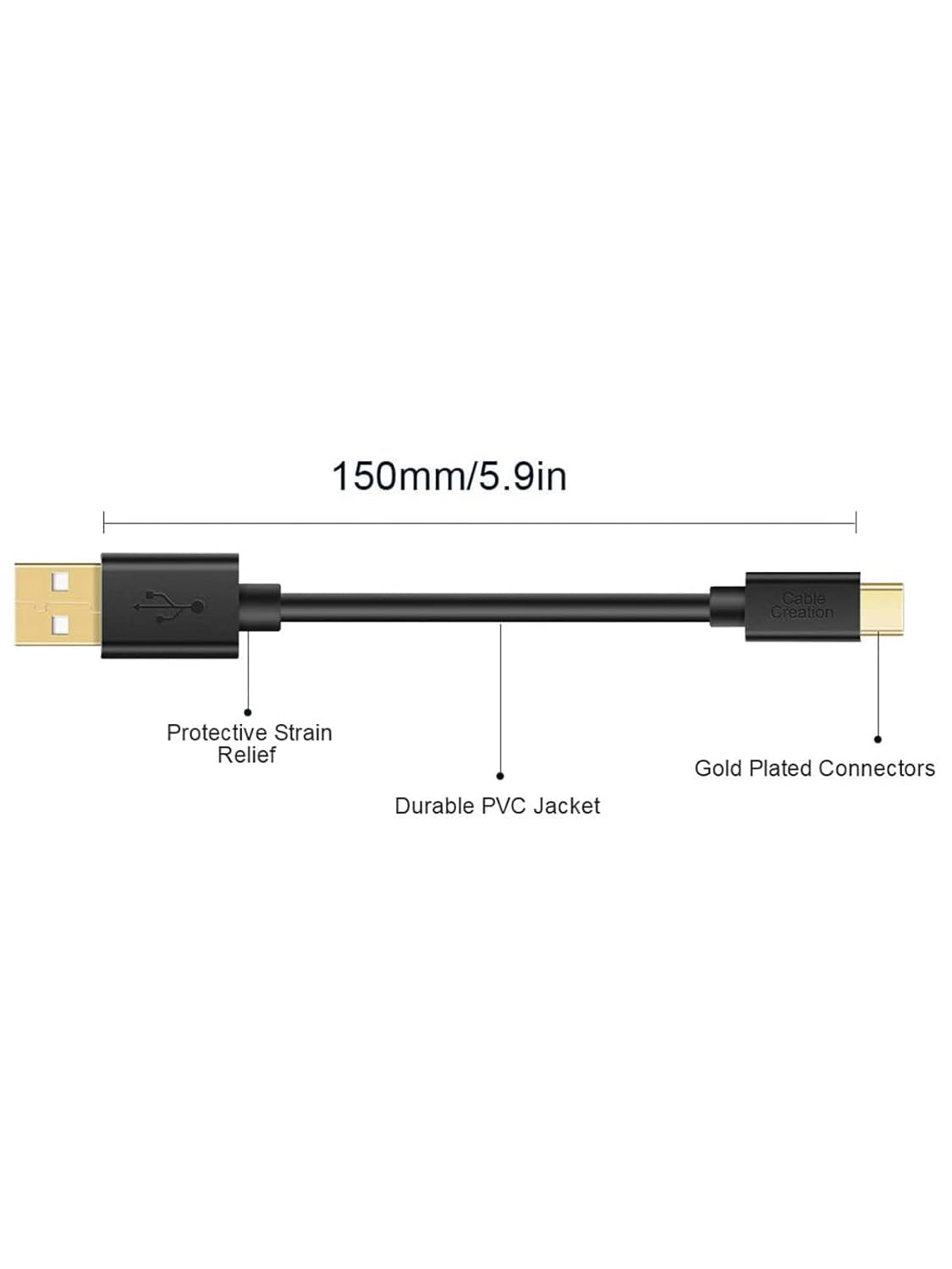 USB C to USB Cable Short  USB C to USB a Short 6 Inch USB C Cable Fast Charging 3A USB a to USB C Short 480Mbps Data for Power Bank Stylus Pen S21 S20 Pixel Gopro Hero 0.15M Black