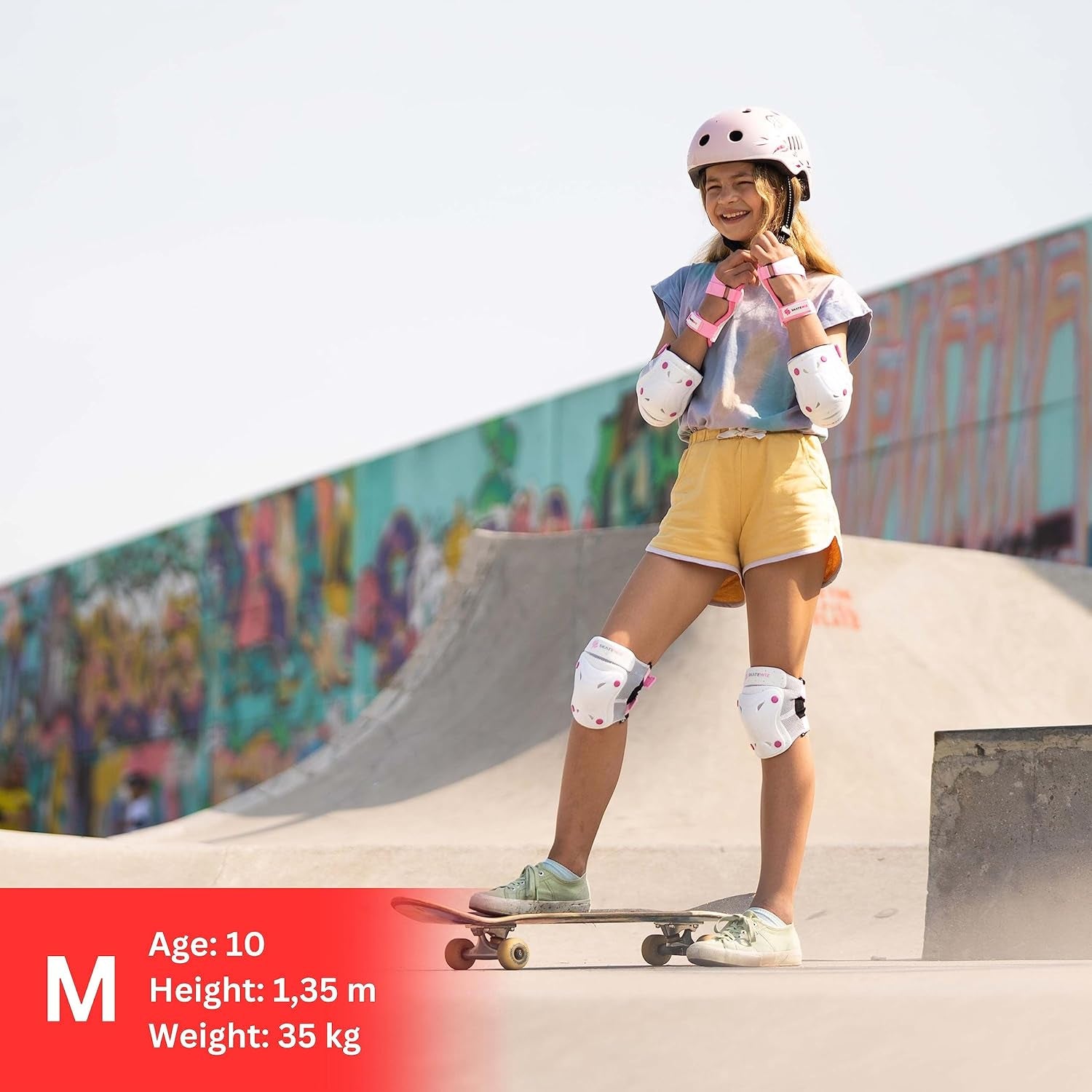 Knee Pads for Kids - Knee and Elbow Pads Set - PROTECT-1 - Size S Pink White - Wrist Guards Skating Protective Gear, Skateboard, Roller Skate, Ice Skates for Kids