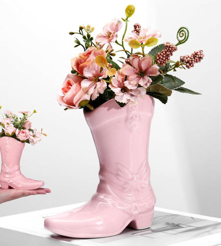 Boot Vase for Book Shelf Ceramic Cowboy Decoration Arrangements Nice Western Country Accent Vase Unique Boot Planter for Modern Aesthetic Room Wedding Decor