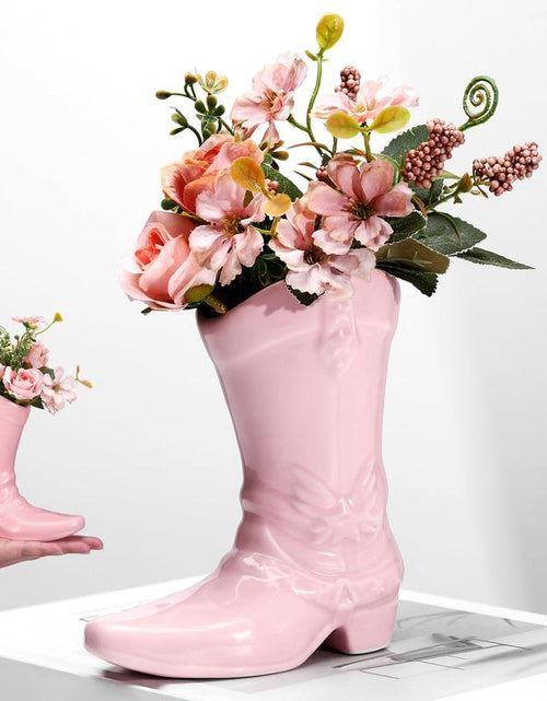 Load image into Gallery viewer, Boot Vase for Book Shelf Ceramic Cowboy Decoration Arrangements Nice Western Country Accent Vase Unique Boot Planter for Modern Aesthetic Room Wedding Decor
