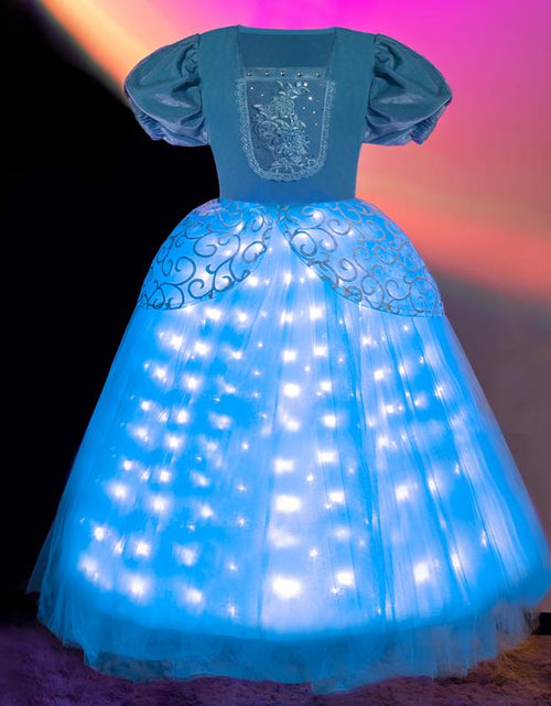 Load image into Gallery viewer, UPORPOR Light up Princess Dress for Girls Halloween Cosplay Costume Blue Princess Dress up Kids Outfit for Birthday Christmas Party
