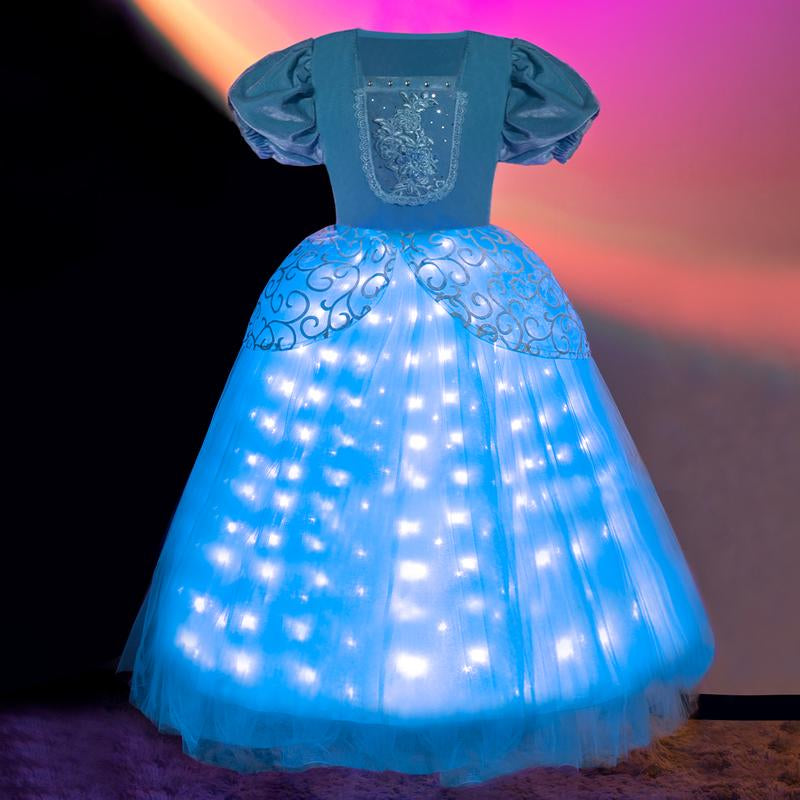 UPORPOR Light up Princess Dress for Girls Halloween Cosplay Costume Blue Princess Dress up Kids Outfit for Birthday Christmas Party
