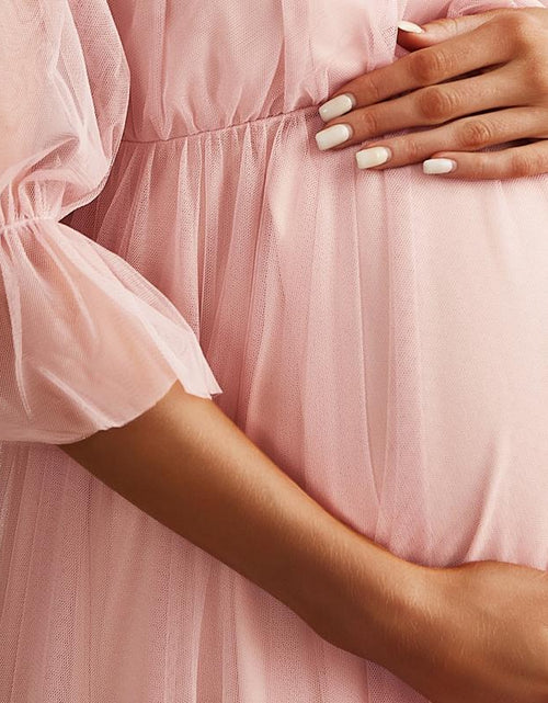 Load image into Gallery viewer, EVER PRETTY Sheer Off-Shoulder Double Skirt Maxi Maternity Dress below the Ankle Square Neckline Long Sleeves Concealed Zipper Back 20862
