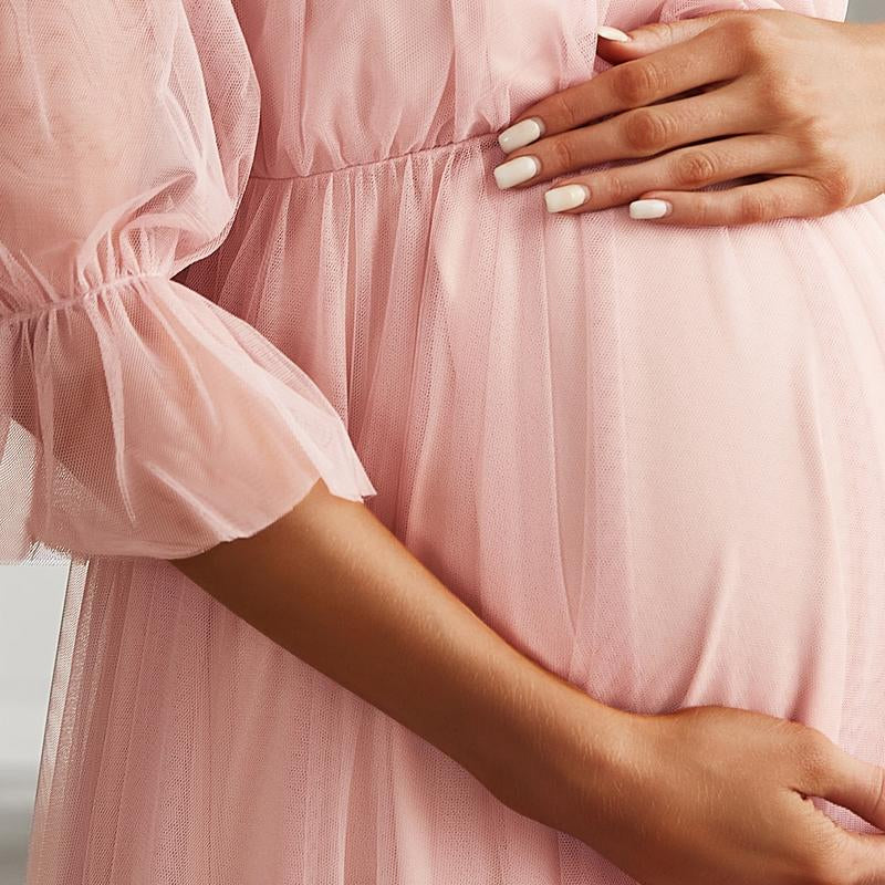 EVER PRETTY Sheer Off-Shoulder Double Skirt Maxi Maternity Dress below the Ankle Square Neckline Long Sleeves Concealed Zipper Back 20862