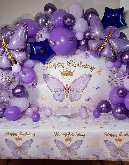 Load image into Gallery viewer, Butterfly Birthday Balloon Arch Kit, 95Pcs Purple Pink Butterfly Birthday Party Decoration DIY Set, Lavender Balloons Foil Balloons, Happy Birthday Backdrop Tablecloth, Girl&#39;S Birthday Party Balloon Garland, Party Supplies, Father&#39;S Day Gift

