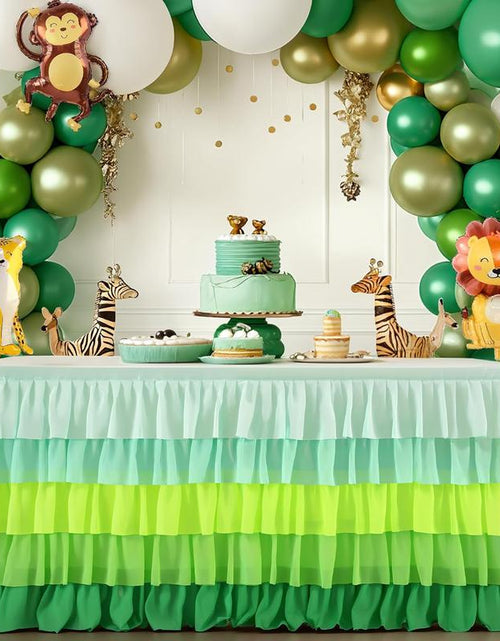 Load image into Gallery viewer, Pastel Rainbow Table Skirt Ruffle Party Tablecloth for Rectangle Table 6Ft Birthday Party Baby Shower
