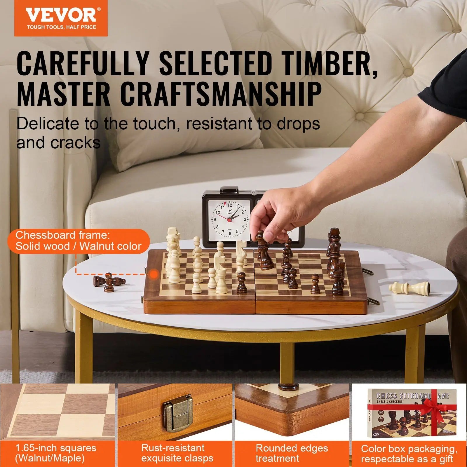 2 Queens Portable Travel Gift Chess Set for Tournament Professional Beginner 15 Inch 2-IN-1 Chess Checkers Game Set,