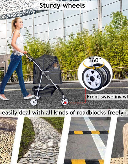 Load image into Gallery viewer, 3-Wheel Pet Stroller, Lightweight Foldable Dog Stroller for Small Medium Dogs &amp; Cats, Breathable Mesh &amp; Weather Cover with Storage Basket, for Daily Walk Outdoor Travel (Black)
