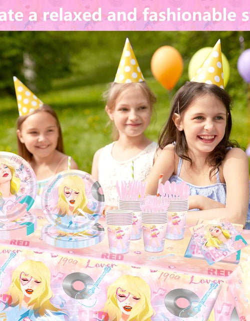 Load image into Gallery viewer, 171 Count Disposable Tableware Birthday Party Supplies Singer Paper Plates Napkins Cups Plastic Tablecloths Music Singer Tableware Set Birthday Party Decorations Serves 24 Guests
