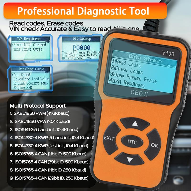 Advanced V100 OBD2 Scanner - Automotive Engine Diagnostic Tool, EOBD Car Check Engine Code Reader, OBD2 Auto Diagnostic Scan Instrument