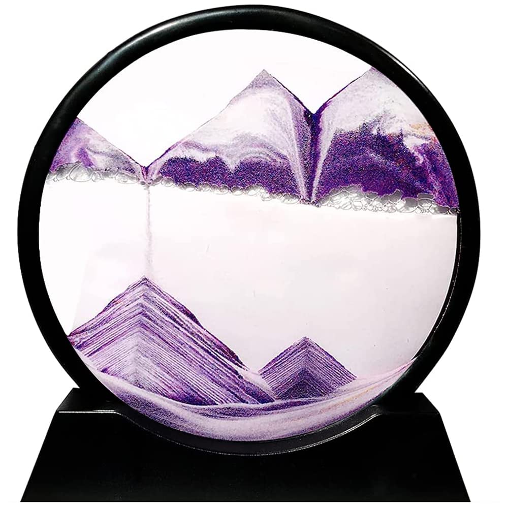 Muyan Moving Sand Art Picture Sandscapes in Motion Round Glass 3D Deep Sea Sand Art for Adult Kid Large Desktop Art Toys (Purple 7 Inch)