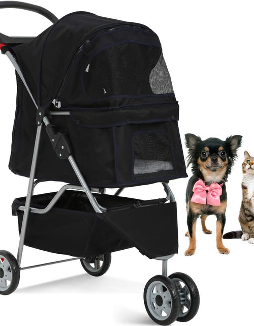 Load image into Gallery viewer, 3-Wheel Pet Stroller, Lightweight Foldable Dog Stroller for Small Medium Dogs &amp; Cats, Breathable Mesh &amp; Weather Cover with Storage Basket, for Daily Walk Outdoor Travel (Black)
