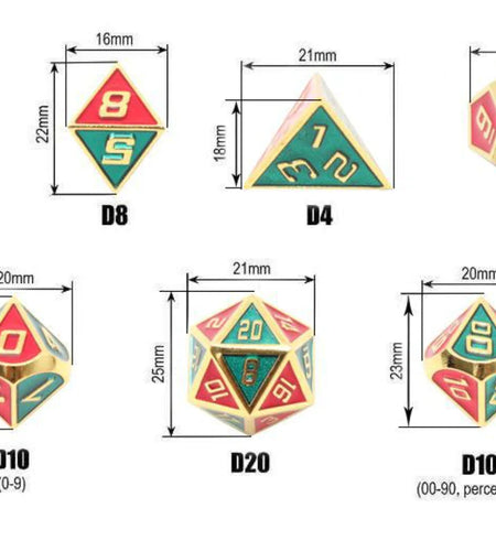 Metal Dice Set for RPG - 7 Dice with Bag