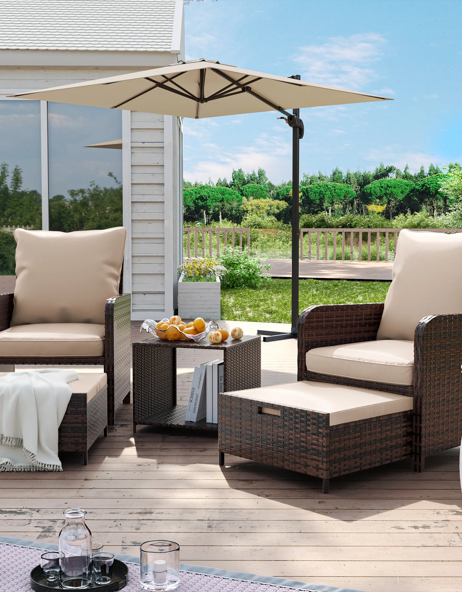 Balcony Furniture 5 Piece Patio Furniture Set, Outdoor Patio Chair , Khaki