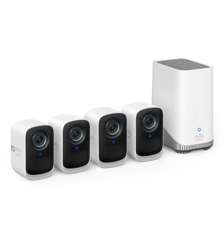 eufy Security eufyCam 3C 4-Cam Kit Security Camera Outdoor Wireless 4K Camera Expandable Local Storage up to 16TB Face Recognition AI Spotlight Color Night Vision No Monthly Fee (Renewed)