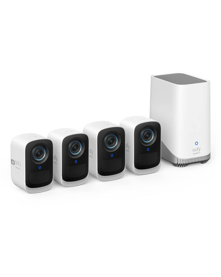 eufy Security eufyCam 3C 4-Cam Kit Security Camera Outdoor Wireless 4K Camera Expandable Local Storage up to 16TB Face Recognition AI Spotlight Color Night Vision No Monthly Fee (Renewed)