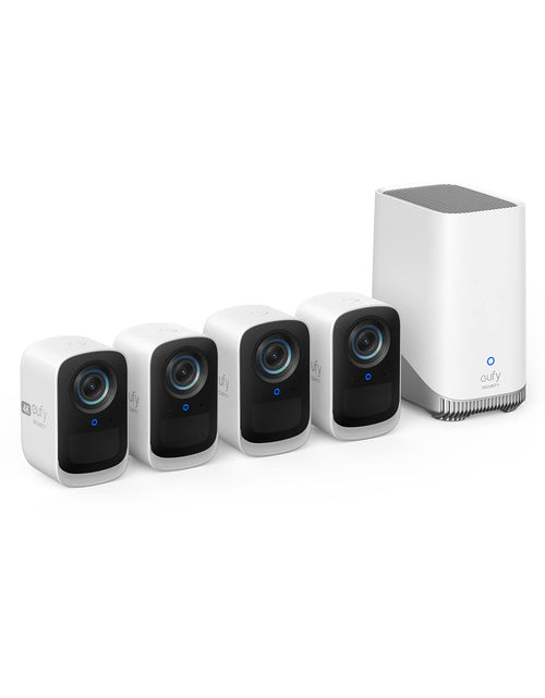 Load image into Gallery viewer, eufy Security eufyCam 3C 4-Cam Kit Security Camera Outdoor Wireless 4K Camera Expandable Local Storage up to 16TB Face Recognition AI Spotlight Color Night Vision No Monthly Fee (Renewed)
