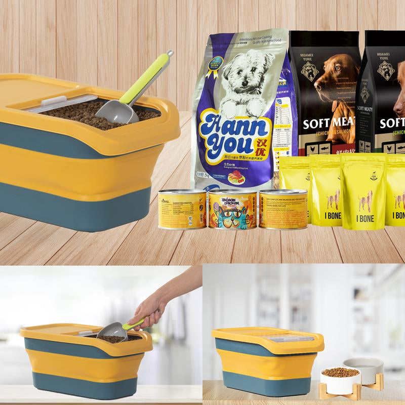 10-13Lbs Dog Food Storage Container, Folding Pet Food Container with Lids, Scoop and Measuring Cup, Pet Food Storage Containers Dry Food for Dog, Cats and Other