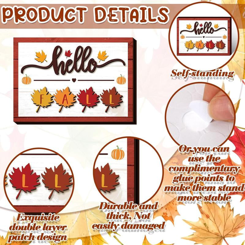 15 Pcs Fall Tiered Tray Decor Set Hello Fall Decor Autumn Wood Signs Thanksgiving Orange Brown Table Signs Farmhouse Wooden Maple Pumpkin Gnomes Tabletop for Festival Home Decor(Autumn)