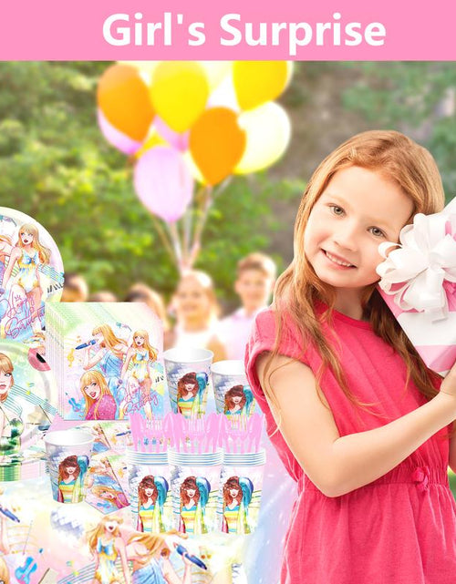 Load image into Gallery viewer, 171 Count Disposable Tableware Birthday Party Supplies Singer Paper Plates Napkins Cups Plastic Tablecloths Music Singer Tableware Set Birthday Party Decorations Serves 24 Guests

