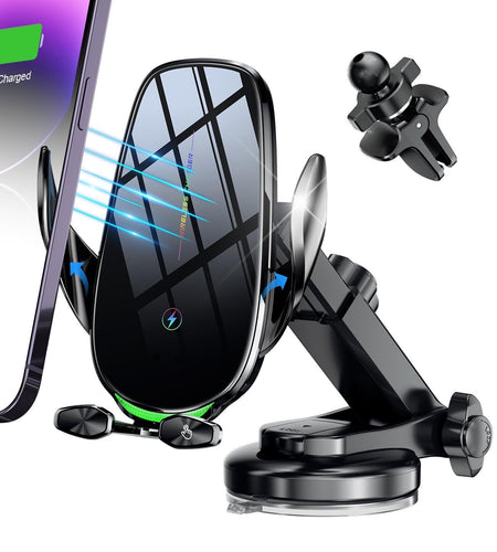 Wireless Car Charger, 15W Fast Wireless Charger for Car Auto-Clamping, Fit Fo...