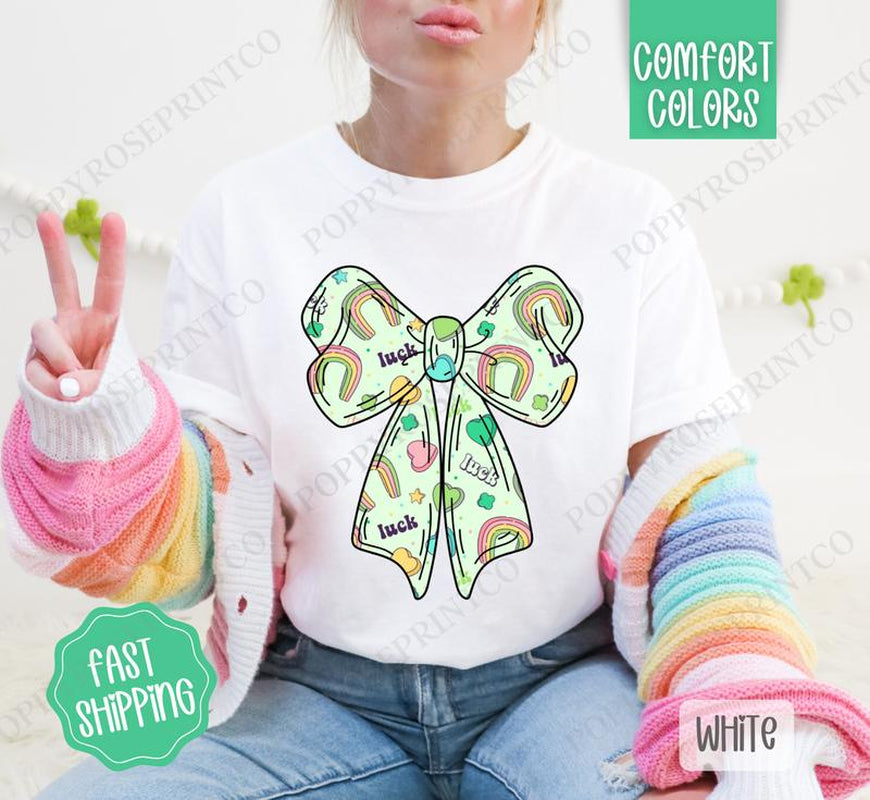 Lucky Charm Bow St Patrick Shirt Comfort Colors, St Patrick'S Day Women'S Tee, Cute Women'S Tshirt
