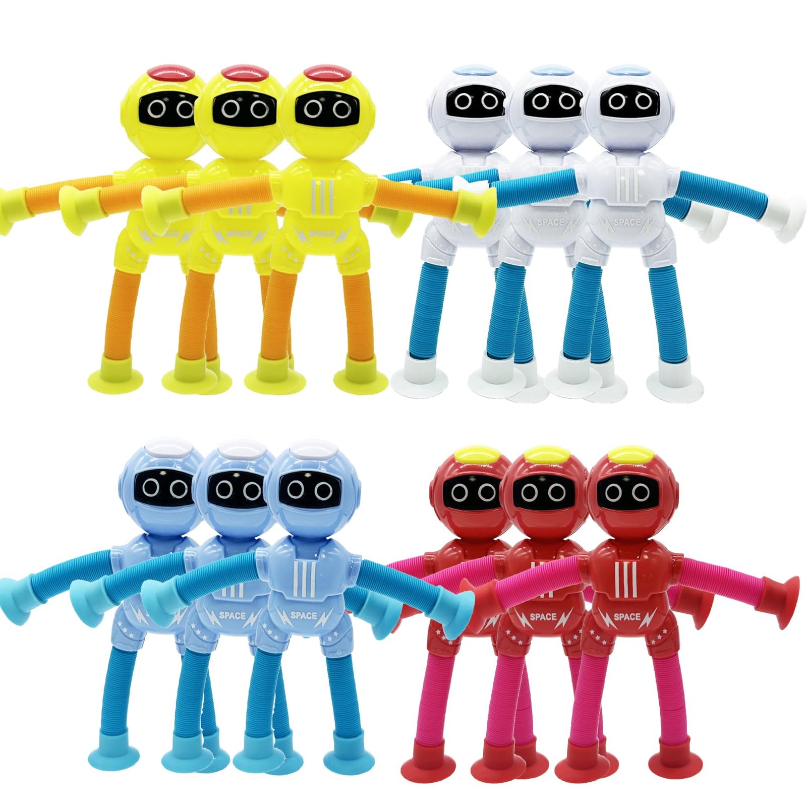 Shape Changing Spaceman Robot Toy Suction Cup ToysTelescopic Pop Tubes Fidget ToysAutism Sensory Toys for Kid Boys 48pcs