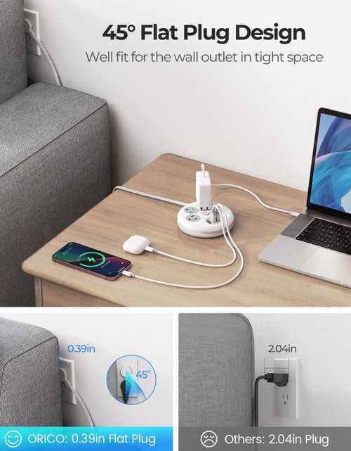 Load image into Gallery viewer, ORICO Travel Power Strip, Travel Essentials, Travel Extension Cord with 3 Outlets 3 USB Ports, 4FT Wrapped around Extension Cord for Travel Cruise Ship Beach Vacation Essentials White-Or-3A3U
