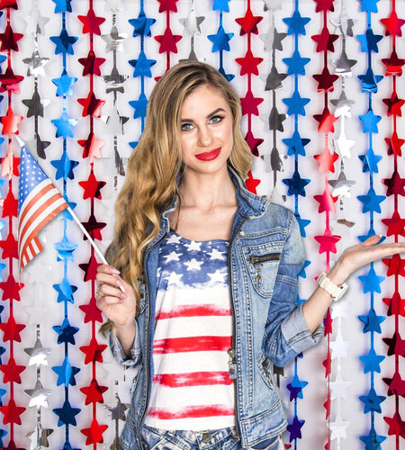 Lolstar 4Th of July Decorations, Red White and Blue 3 Pack Star Tinsel Foil Fringe Curtains, Memorial Day Photo Booth Prop Streamers Backdrop for America Patriotic Party Independence Day Labor Day Banners Ornaments
