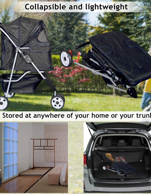 Load image into Gallery viewer, 3-Wheel Pet Stroller, Lightweight Foldable Dog Stroller for Small Medium Dogs &amp; Cats, Breathable Mesh &amp; Weather Cover with Storage Basket, for Daily Walk Outdoor Travel (Black)
