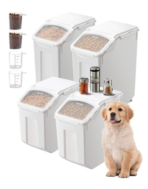 Load image into Gallery viewer, VEVOR Rice Storage Container, 3.5Gal/15Lx2 + 4.5Gal/20Lx2 Large Dog Food Dispenser Bin, Kitchen Ingredient Grain Cereal Bin, Pet Food Containers with Wheels, 4 Measuring Cups, Airtight Lid, 4 Pack
