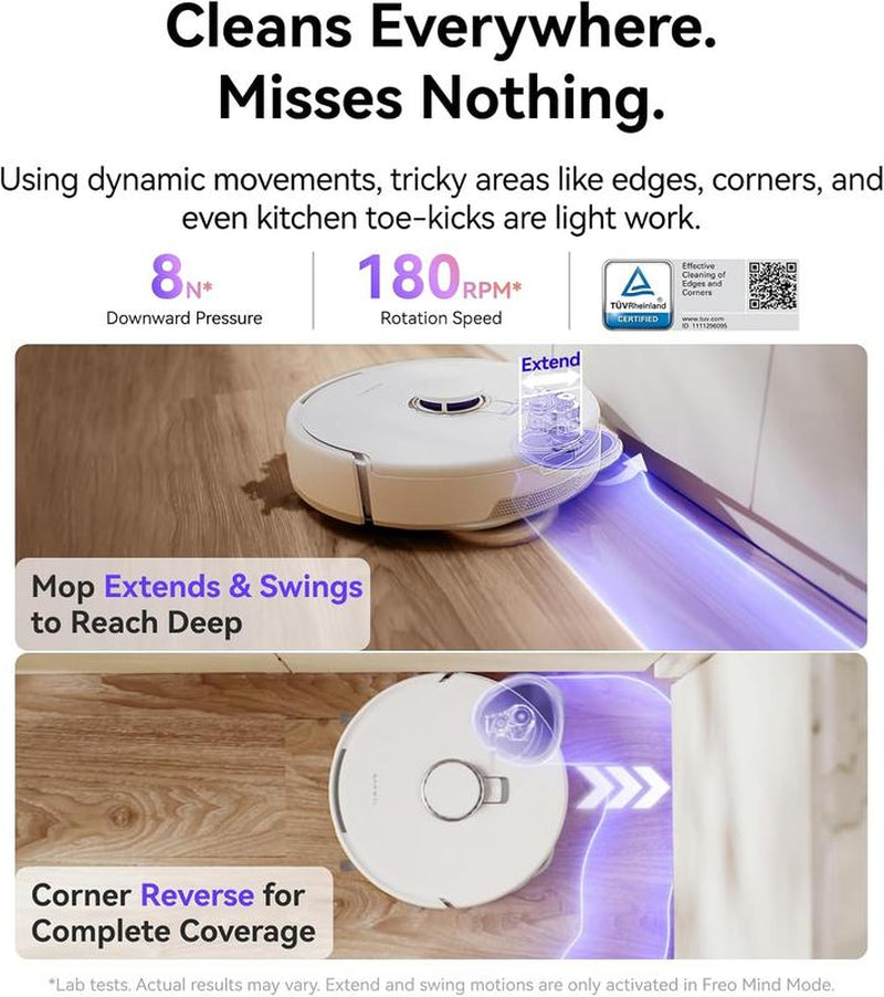 NARWAL Freo Z10 Robot Vacuum and Mop Combo, Tangle Free Robot Mop, 15,000Pa Suction, Adapts to Hard-To-Reach Areas, Self-Emptying, Mop Washing & Drying, Obstacle Avoidance, for Pet Hair & Hard Floor