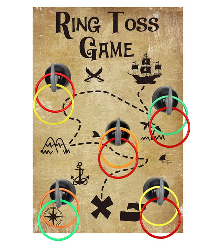 Libima 18 Pcs Pirate Hook Ring Toss Games Set Includes 1 Pirate Game Board 5 Captain Hooks 12 Plastic Toss Rings Indoor Outdoor Game Gifts for Pirate Theme Party Decorations and Supplies